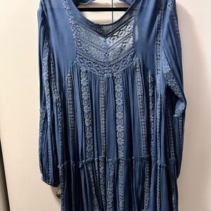 Blue Embroidered Boho Dress